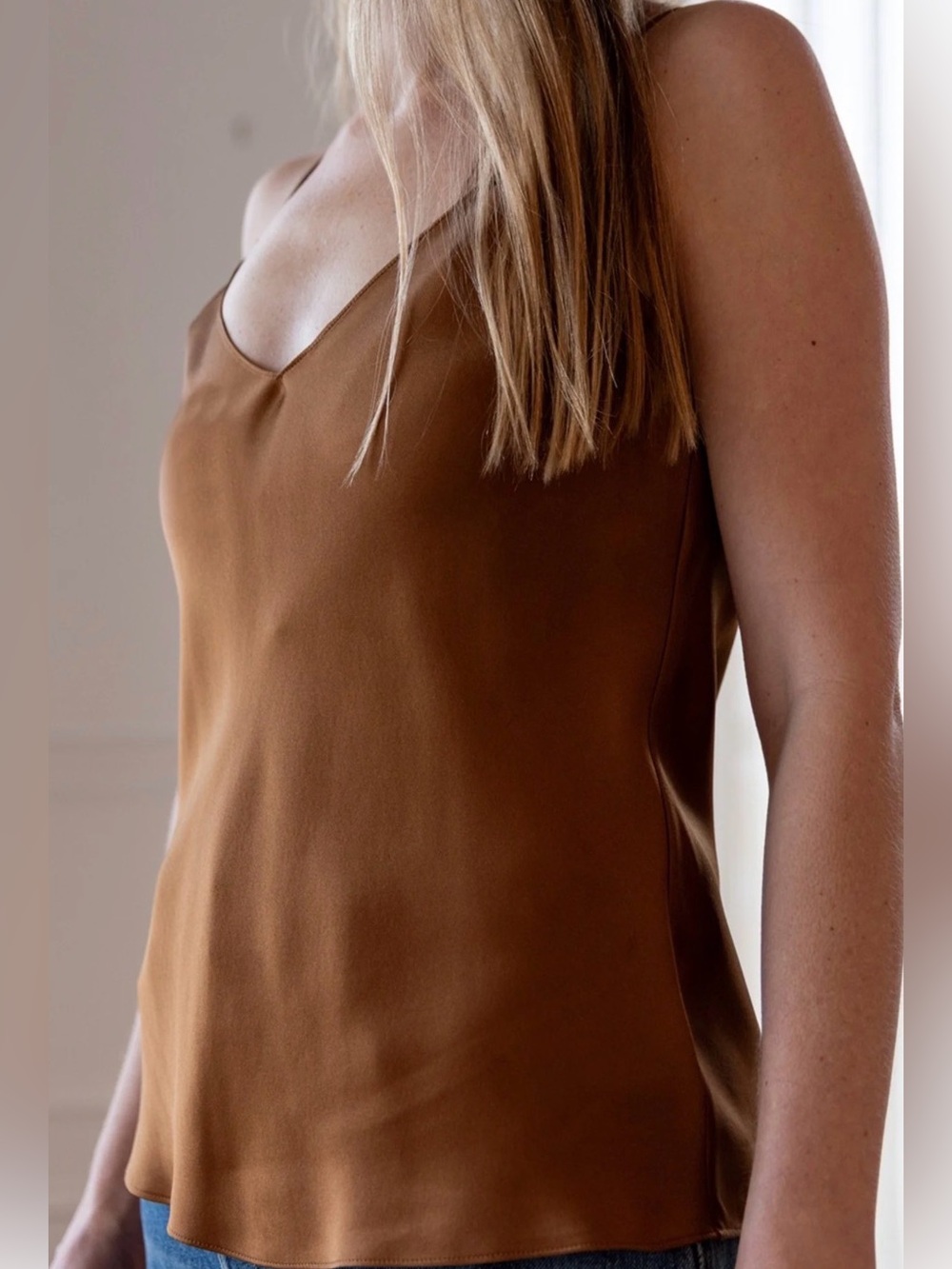 Sablyn V-Neck Gloria Silk Camisole Tank Top - Caramel Brown